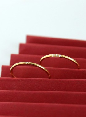 不褪色钛钢锆石三粒钻细尾戒指