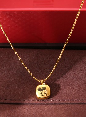 钛钢不掉色金色米奇吊坠锁骨链
