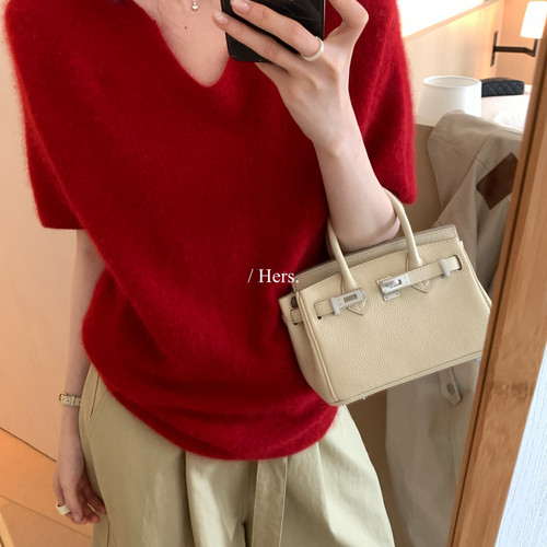 Hers-新毛感巨软糯高品质V领短袖保暖毛衣（含90羊毛）(韩标)6678