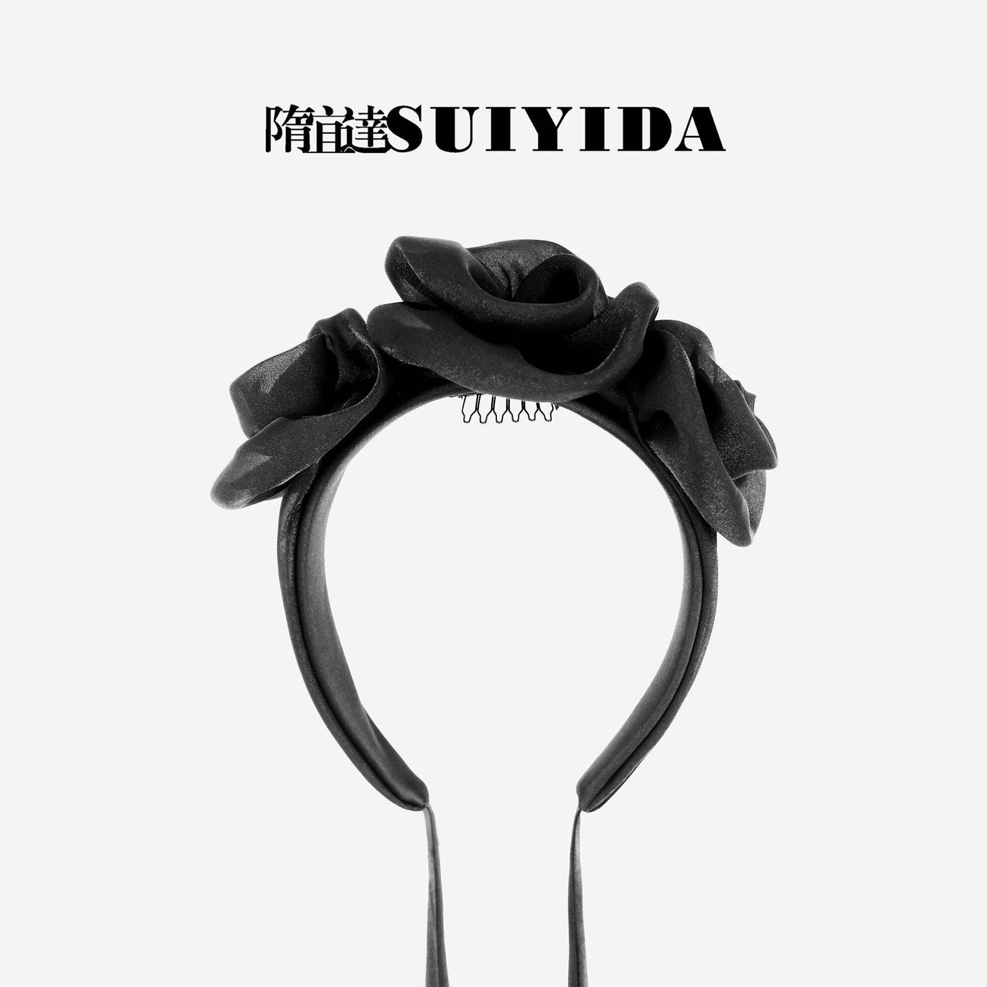 隋宜达SUIYIDA 薄纱玫瑰花朵发箍百搭优雅时尚设计师2025新款