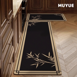 新中式 禅意厨房专用地垫硅藻泥吸水防滑长条脚垫厕所门口防摔门垫
