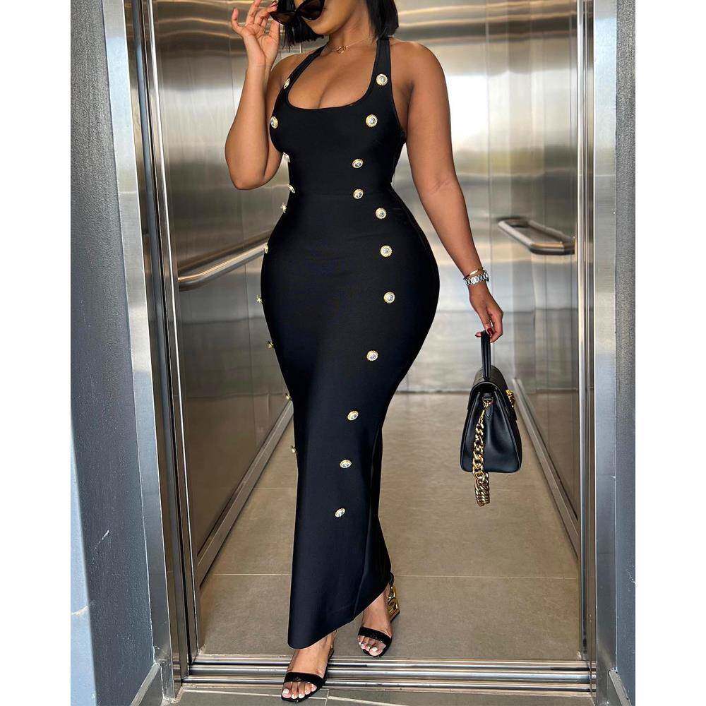 Split wrap hip strap dress 性感露背吊带洋装修身开叉包臀长