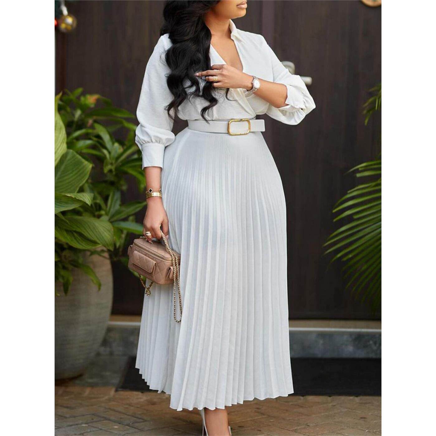 新款欧美女装纯色百褶连衣裙Africa Women New Pleated Dress