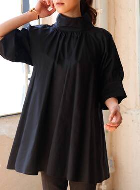 小众日系ins2024夏季新款短袖白色上衣宽松泡泡袖立领短款衬衫女