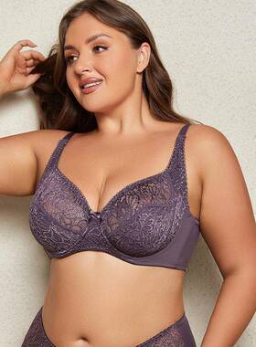 CDE罩杯欧美跨境女士大码内衣 加大加肥性感蕾丝超薄文胸大胸罩