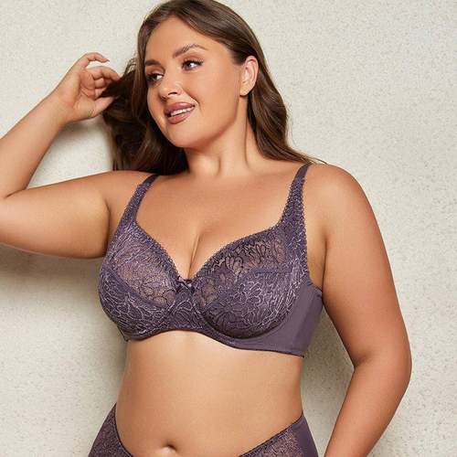 CDE罩杯欧美跨境女士大码内衣 加大加肥性感蕾丝超薄文胸大胸罩