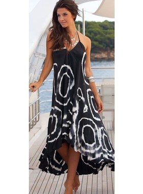Women's halter dresses with deep V necklines and long