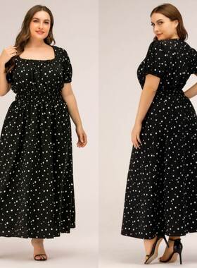 Women Summer Dresses Fat Lady Dot printed Dress 大码女裙夏季