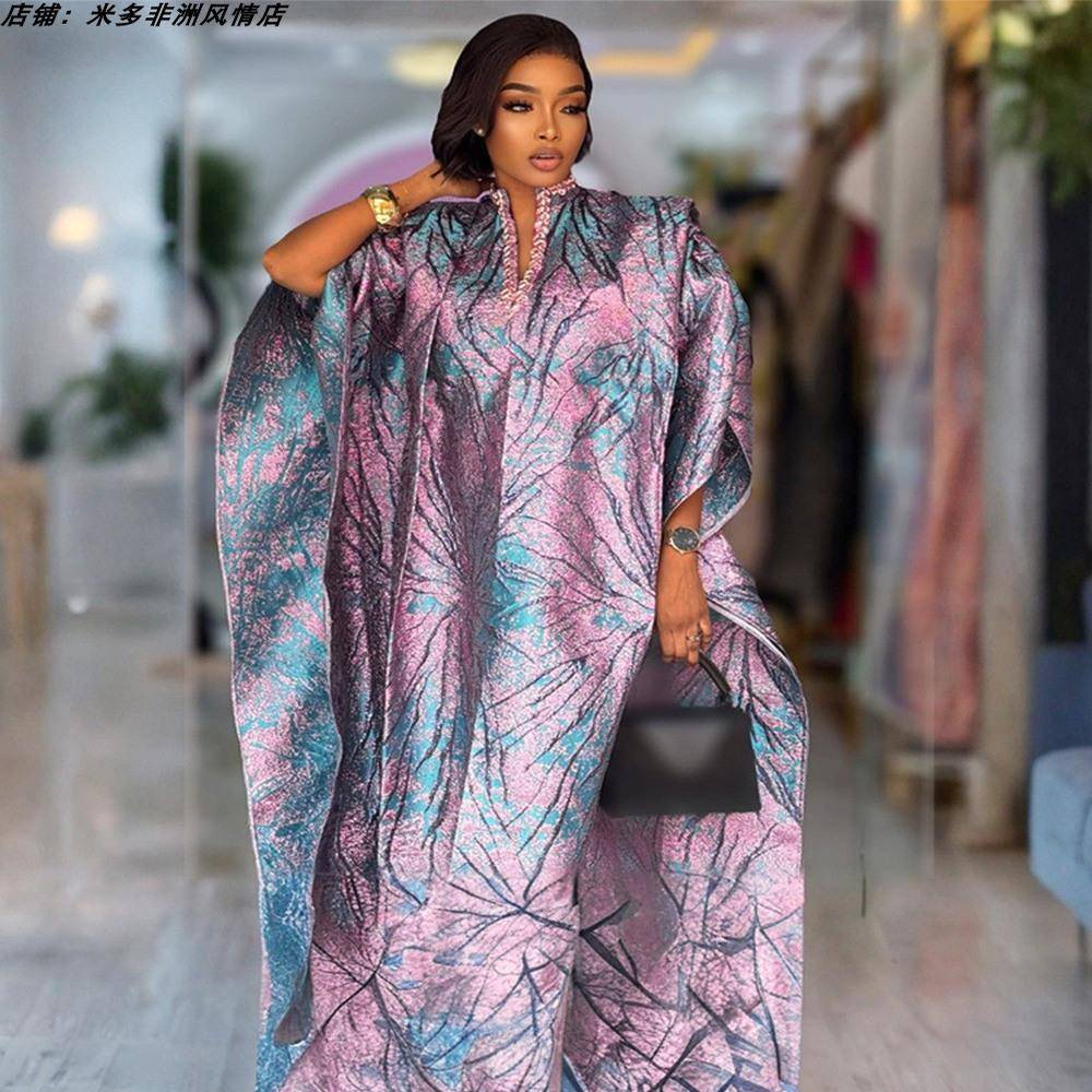 African Blue Printed Robe Dress 非洲长袍连衣裙女装