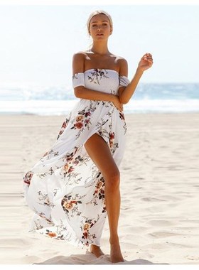 long dress  beach summer  Floral print chiffon  maxi dress