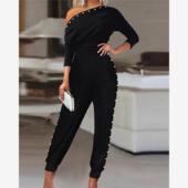 女士斜肩钉珠连体裤 Women jumpsuit 欧美时尚 one shoulder