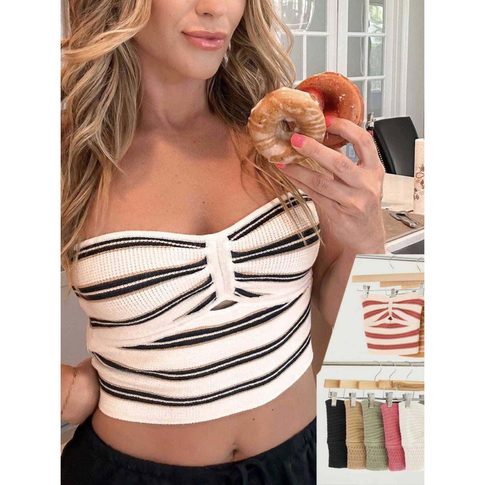 2024新款女装欧美风性感镂空拼色街头设计感小众短款抹胸针织背心