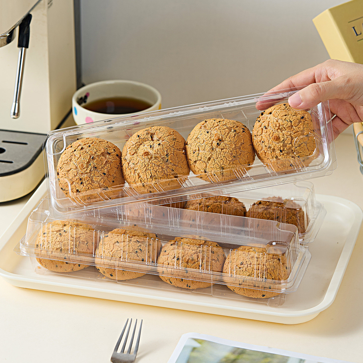 肉松小贝麻薯泡芙包装盒4粒烘焙西点糕点长方形连盖透明打包盒子