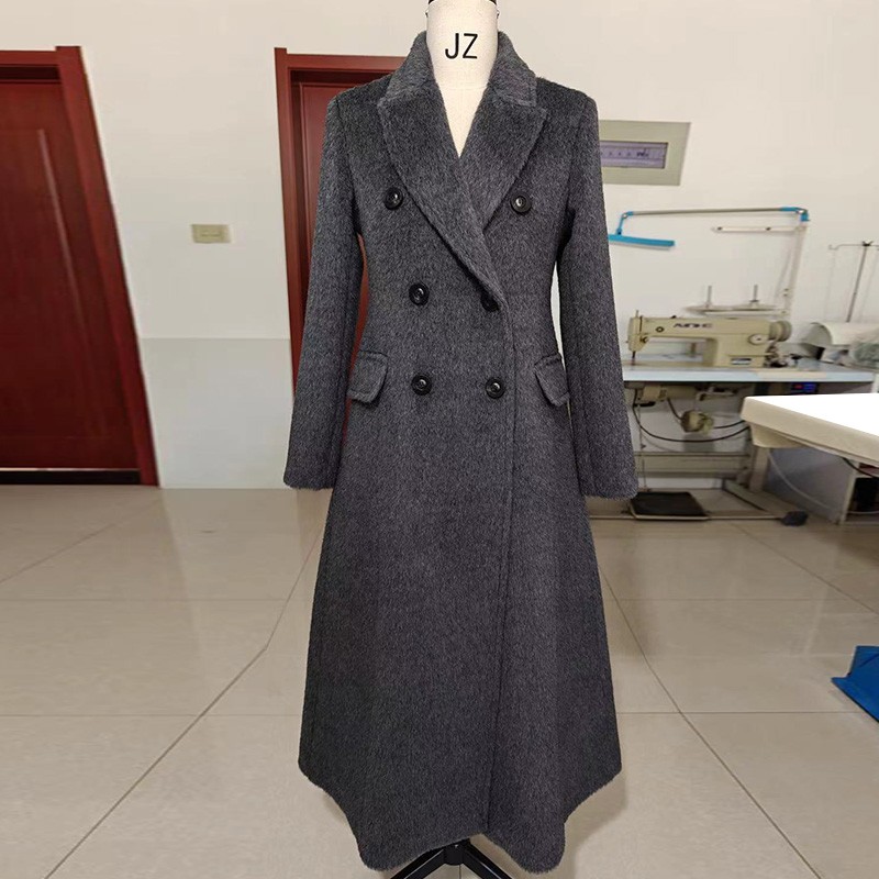 加厚羊驼绒收腰阿尔巴卡高端带里衬白色长款大衣超保暖毛呢外套女