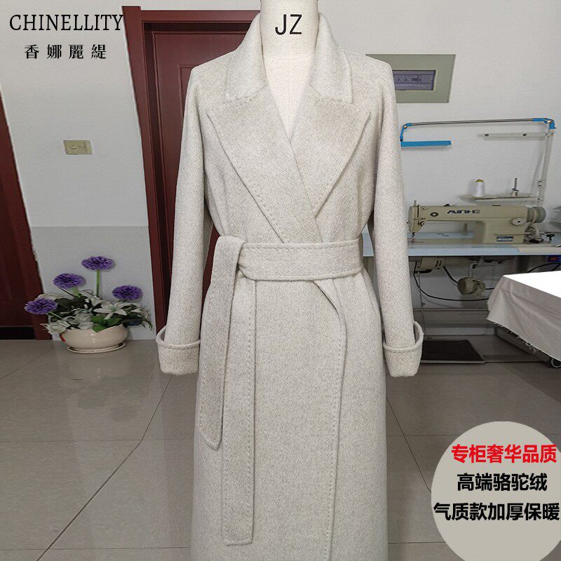 骆驼绒双面羊绒大衣加厚保暖驼色灰色长款高端毛呢外套秋冬新款女