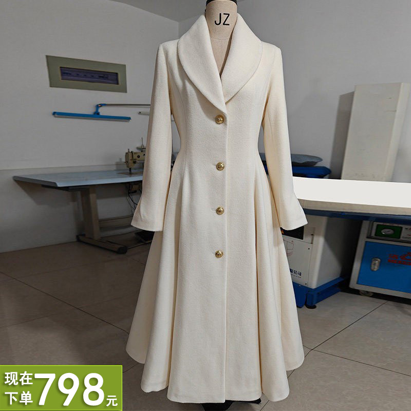 进口山羊绒大衣女带里衬4.5米+大摆长款黑色高端毛呢外套冬新款