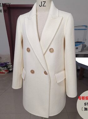 双面羊绒大衣白色双排扣