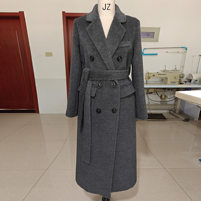 骆马绒级奢品加厚高端带里衬灰色黑色长款大衣超保暖毛呢外套女