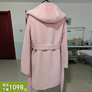 连帽加厚羊驼绒阿尔巴卡高端带里衬白色短款大衣超保暖毛呢外套女