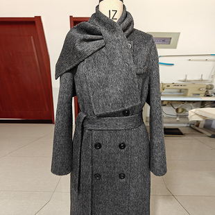 围巾骆驼绒加厚冬季高端灰白色黑双面羊绒大衣保暖毛呢外套女