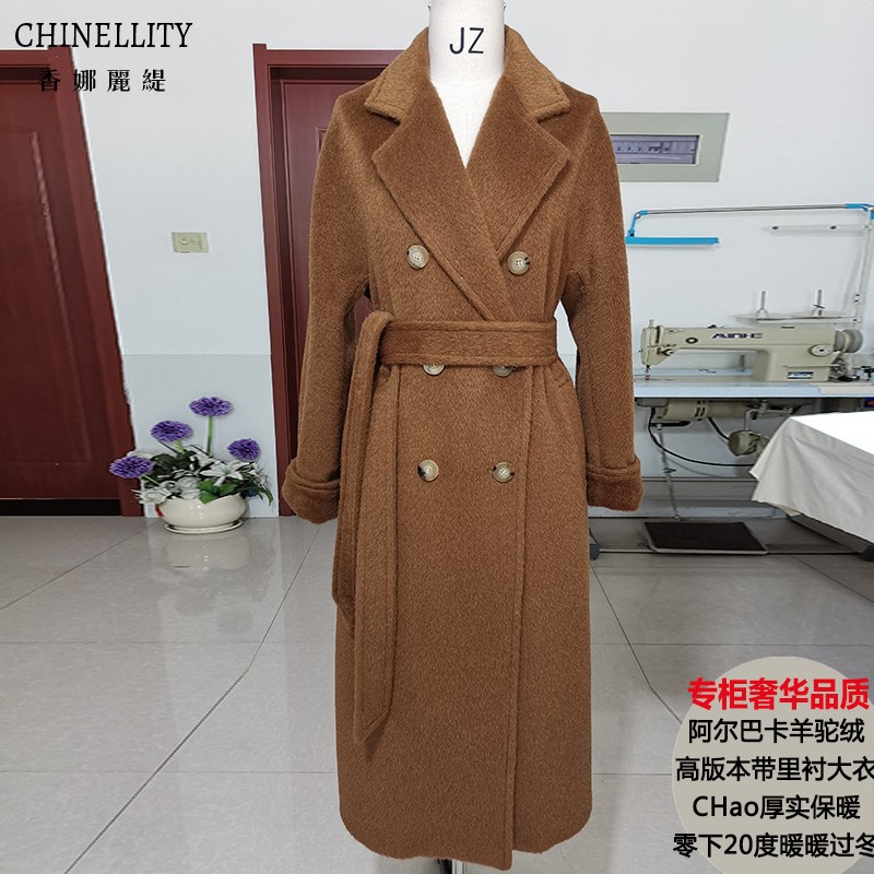 101801阿尔巴卡羊驼绒高版本大衣带里衬加厚毛呢外套冬新款女