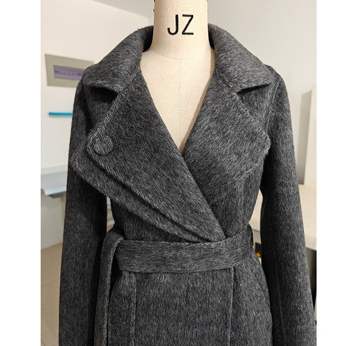 围巾骆驼绒加厚冬季高端灰白色黑双面羊绒大衣保暖毛呢外套女