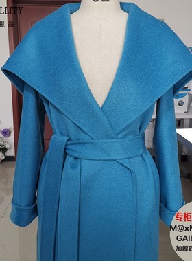 新款GAIL加厚泰勒同款蓝色高端双面羊绒大衣中长款女