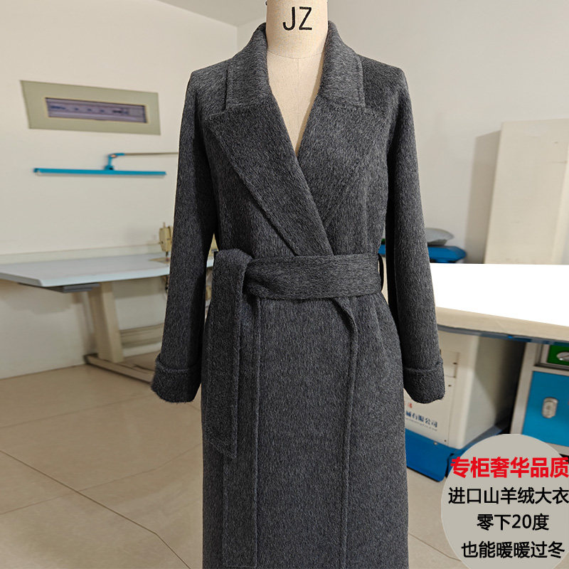 加厚进口山羊绒大衣保暖长款黑色白色灰色高端毛呢外套冬新款女
