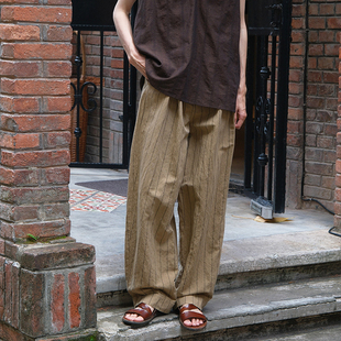 inLESS丨Toast Pleat Front Stripe 英国棉麻休闲长裤女