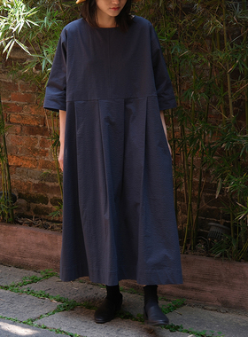 【SALE】muku pleated 百褶连衣裙圆领宽松长裙女