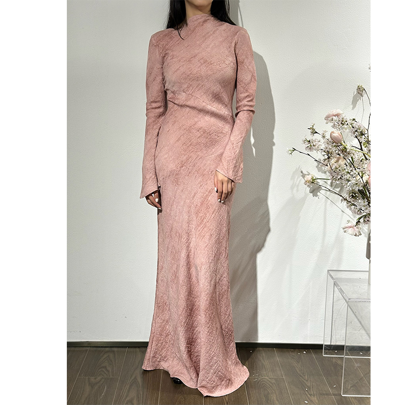 inLESS | ii sense 诗意长裙斜裁拼接长袖连衣裙女