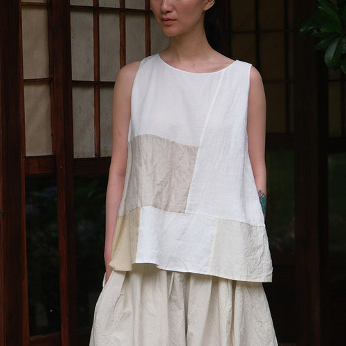 inLESS丨屿麻纪 isola e lino 拼布无袖背心上衣