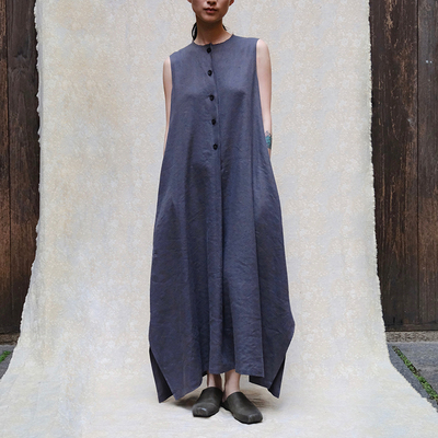 Vanish 顽石 7折 丝麻无袖连衣裙女宽松长裙