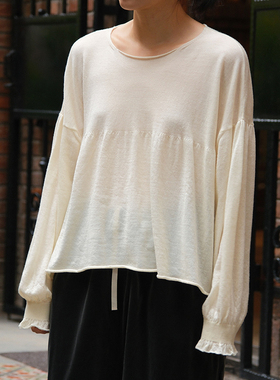 inLESS | GASA To exist Gathered sleeves 羊毛褶袖套头毛衣女