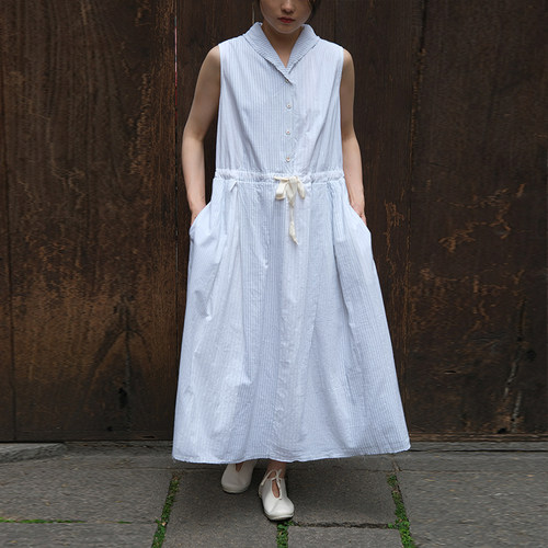 【SALE】HANNOH WESSEL S25172-14 条纹系带连衣裙女无袖长裙