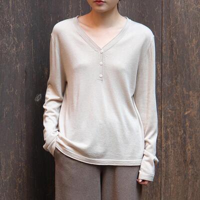 inLESS | REANUDAR 真丝羊绒半开襟针织上衣女