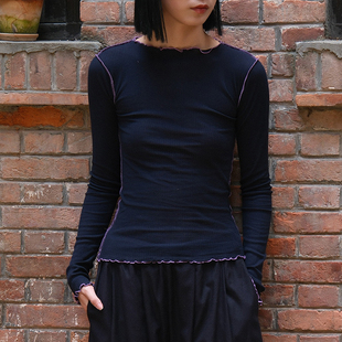 【SALE】Baserange 现货 有机棉t恤女拼接上衣小众打底衫