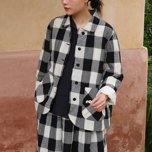 inLESS | 屿麻纪 isola e lino 格纹羊毛亚麻外套