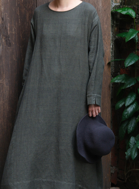 【SALE】muku C1394 PATTERNED SIDE GATHERS 棉麻长袖连衣裙女