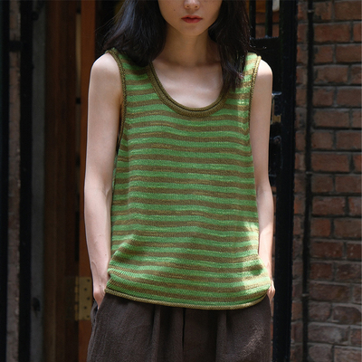 inLESS丨Toast Stripe Linen Cotton Knitted 亚麻棉针织背心