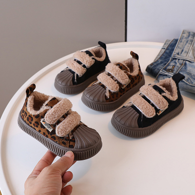 韩版豹纹宝宝二棉保暖童鞋冬季加棉儿童帆布鞋男女童幼儿园小童