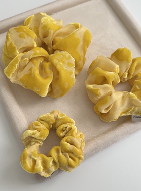 亮黄色烧花真丝丝绒大发圈丸子头花甜美少女韩系秋冬气质高级感潮