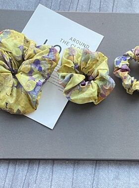 黄色水彩大肠发圈加大号英国Liberty利伯缇亮色时尚洋气碎花高级