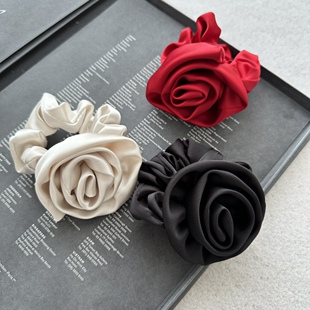 绸缎花朵发圈甜美气质韩国小众潮网红发饰头花玫瑰红色小香风少女