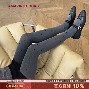 纯欲高级灰黑色波点连裤袜少女秋冬黑丝打底裤袜外穿微压显瘦80D