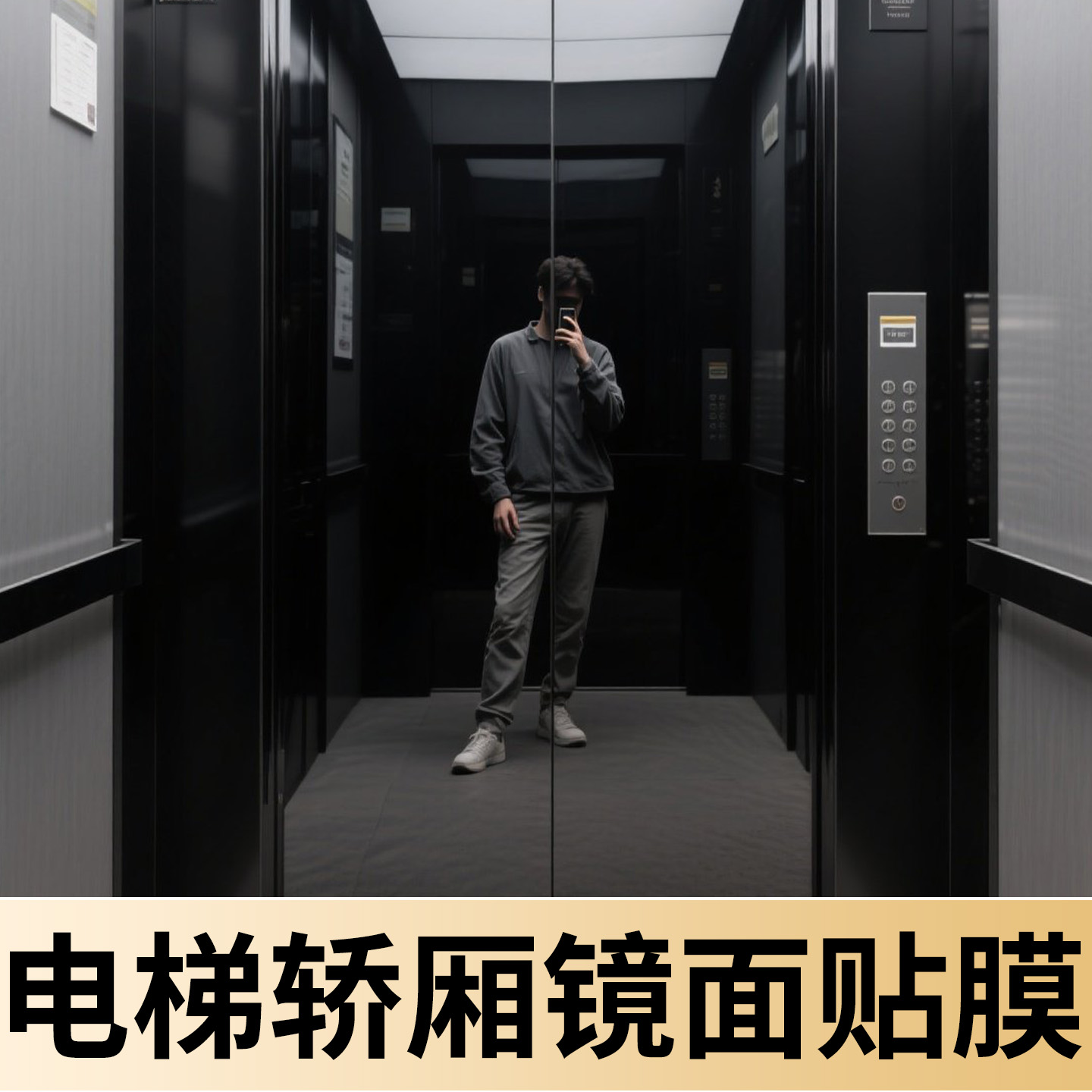 【黑色镜面贴纸】电梯轿厢改色膜