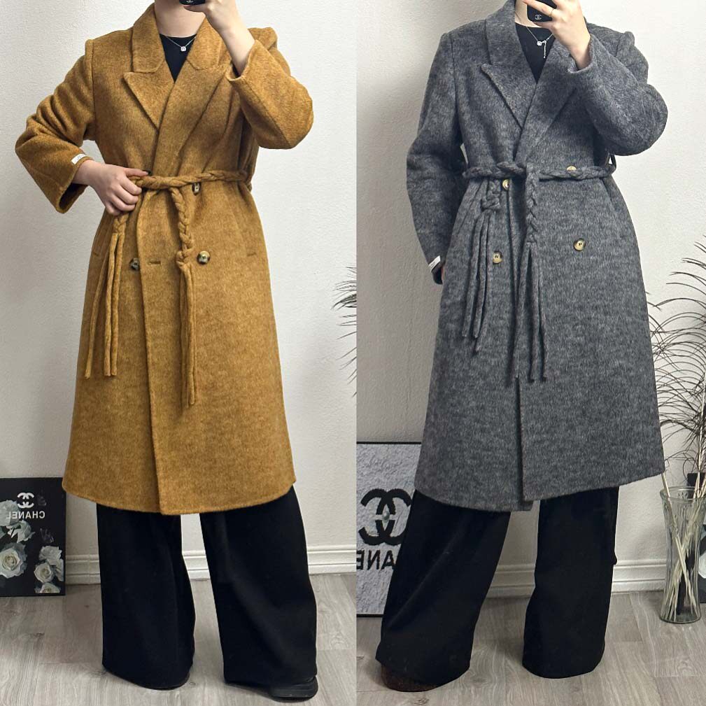 高级感驼绒编织腰带设计双面羊绒大衣女中长款高个子新款毛呢外套
