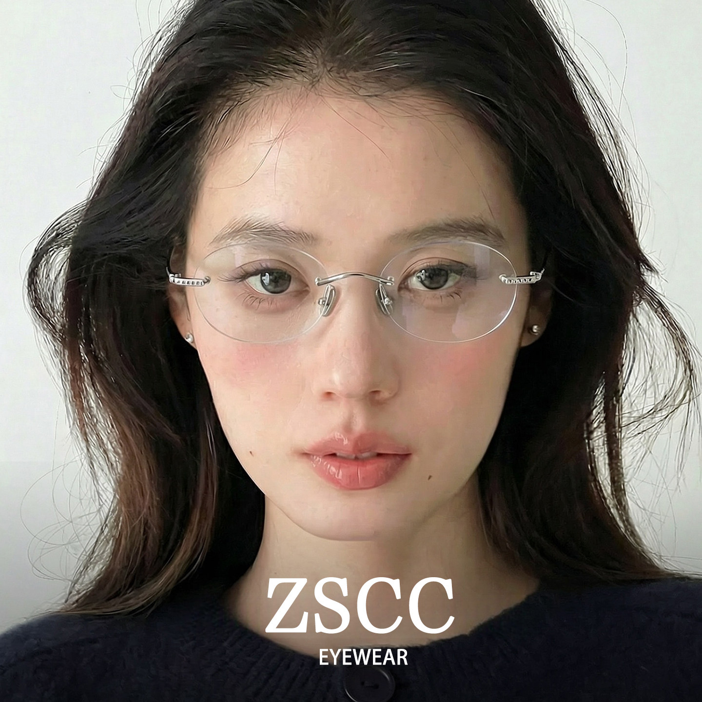 新款椭圆超轻钛材无边框眼镜女镶钻清冷高智感日常素颜镜可配近视