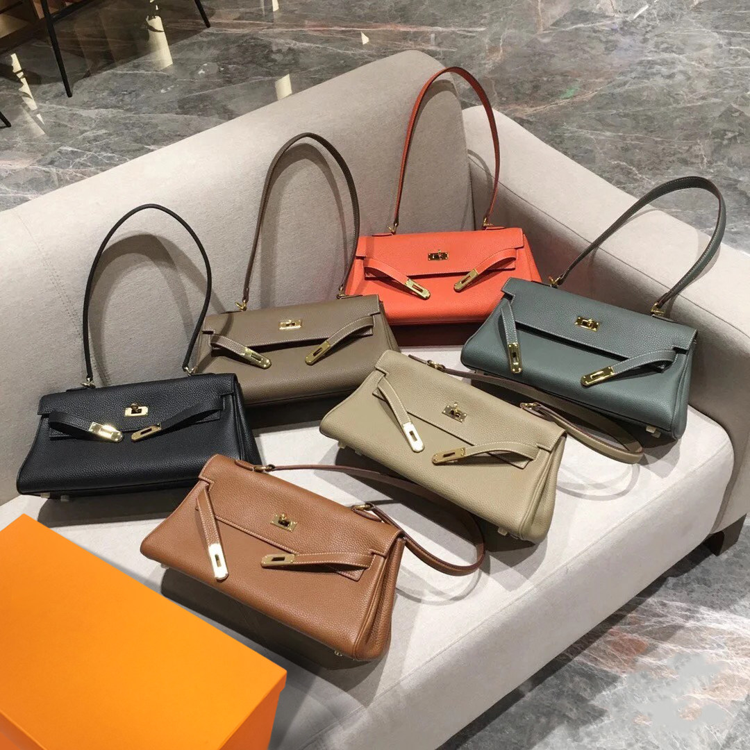 云语梦真皮女包大容量中古风ins横款凯莉包单肩手提腋下包铂金包