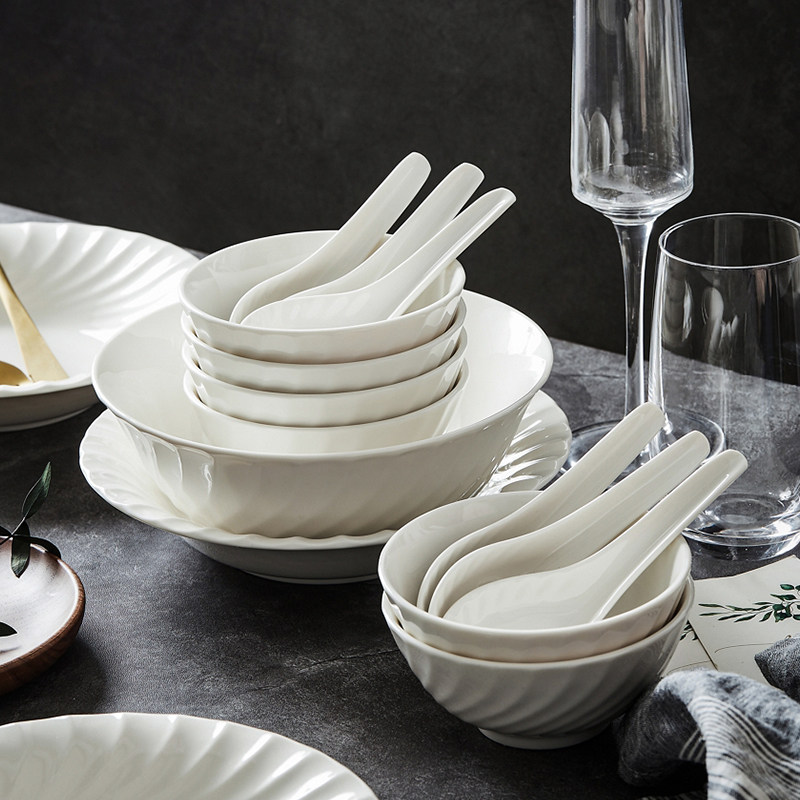 Luzerne陆升新骨瓷中式珍珠白简约螺旋花纹家用6人食16头简装礼盒,餐饮具,餐具瓷器套装,淘宝优惠券,粉丝福利购,淘宝优惠卷